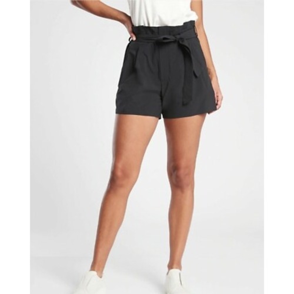 Athleta Skyline II Shorts Black Paperbag Waist‎ Tie Belt Womens 12 High Rise